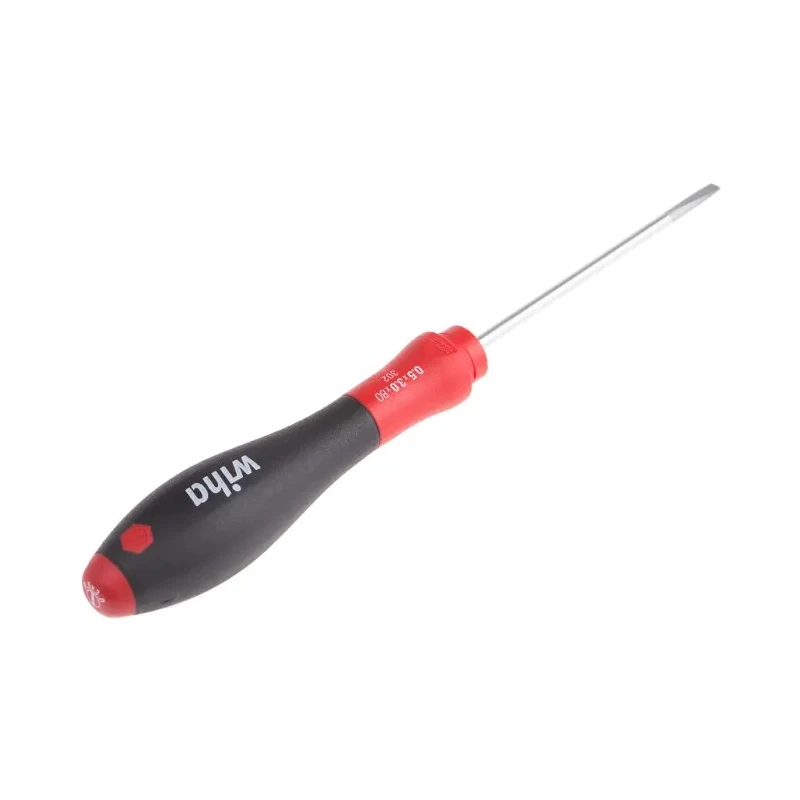 Wiha Slotted Screwdriver, 80 mm Blade, VDE/1000V Approved, Bi-Material Handle, Chrome Vanadium Molybdenum Steel Blade 00686