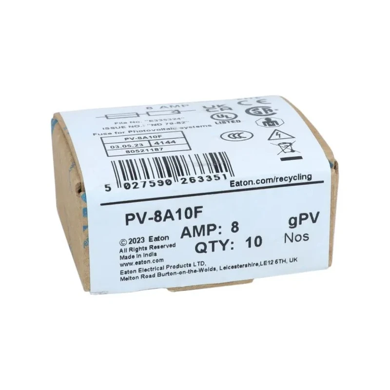 Eaton 8A 1kV DC Ceramic Cartridge Fuse 10 x 38 mm PV-8A10F