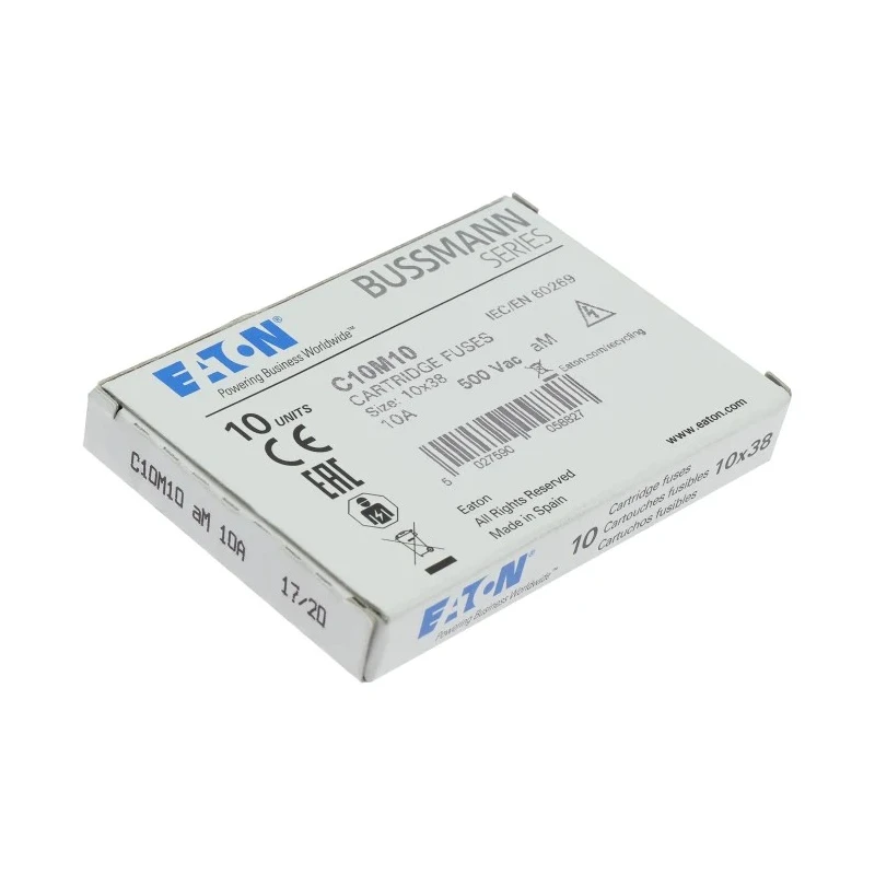 Eaton 10A Ceramic Cartridge Fuse 10 x 38 mm, 500V AC, aM Series C10M10