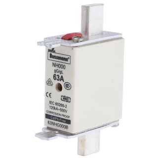 Eaton 63A Centred Tag Fuse NH000 500V AC High Rupture Capacity Dual Indication NH000 