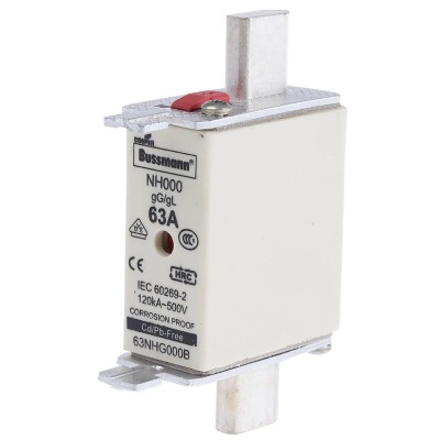 Eaton 63A Centred Tag Fuse NH000 500V AC High Rupture Capacity Dual Indication NH000 