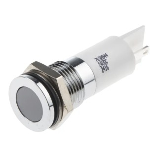 RS PRO White Panel Mount Indicator, 24V dc, 20mA, Solder Tab Termination, IP67, Flush Bezel, Silver Bezel, 35.6mm 703-8844