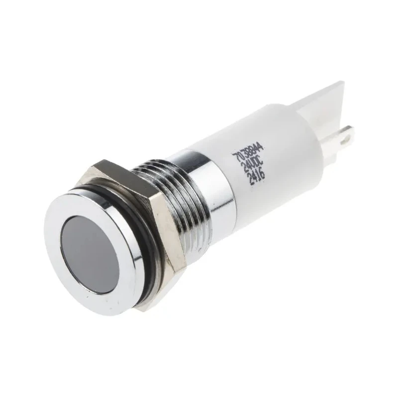 RS PRO White Panel Mount Indicator, 24V dc, 20mA, Solder Tab Termination, IP67, Flush Bezel, Silver Bezel, 35.6mm 703-8844