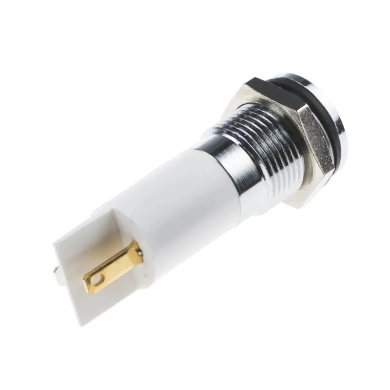 RS PRO White Panel Mount Indicator, 24V dc, 20mA, Solder Tab Termination, IP67, Flush Bezel, Silver Bezel, 35.6mm 703-8844