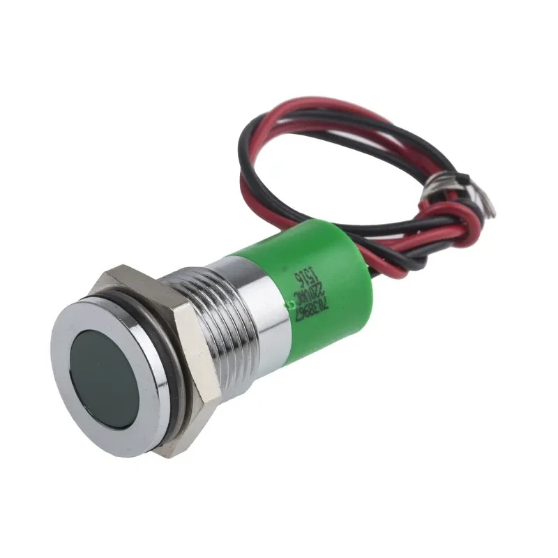 RS PRO Green Panel Mount Indicator 220V AC 3mA Lead Wire Termination IP67 Flush Bezel 703-8967