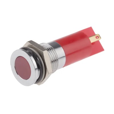RS PRO Red Panel Mount Indicator 220V AC 3mA Solder Tab Termination IP67 Flush Bezel Silver 703-8847