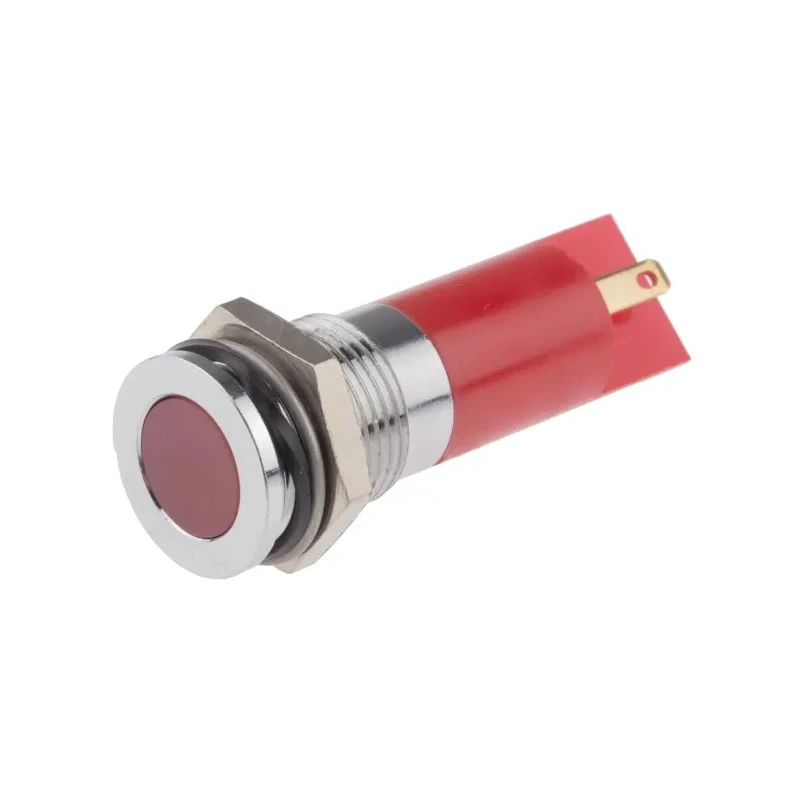 RS PRO Red Panel Mount Indicator 220V AC 3mA Solder Tab Termination IP67 Flush Bezel Silver 703-8847