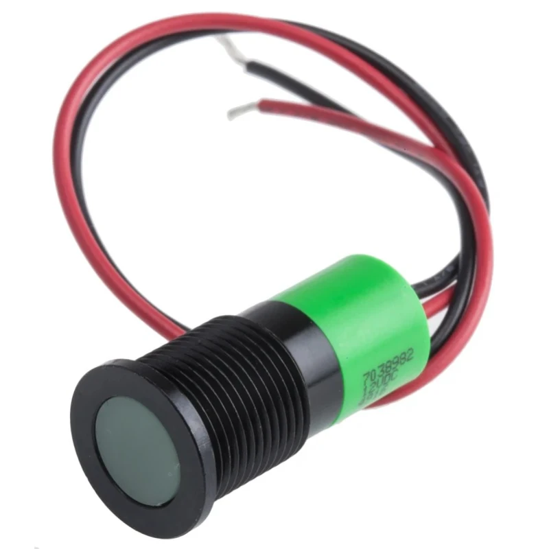 RS PRO Green Panel Mount Indicator 12V dc 20mA Lead Wire Termination IP67 Flush Bezel 703-8982