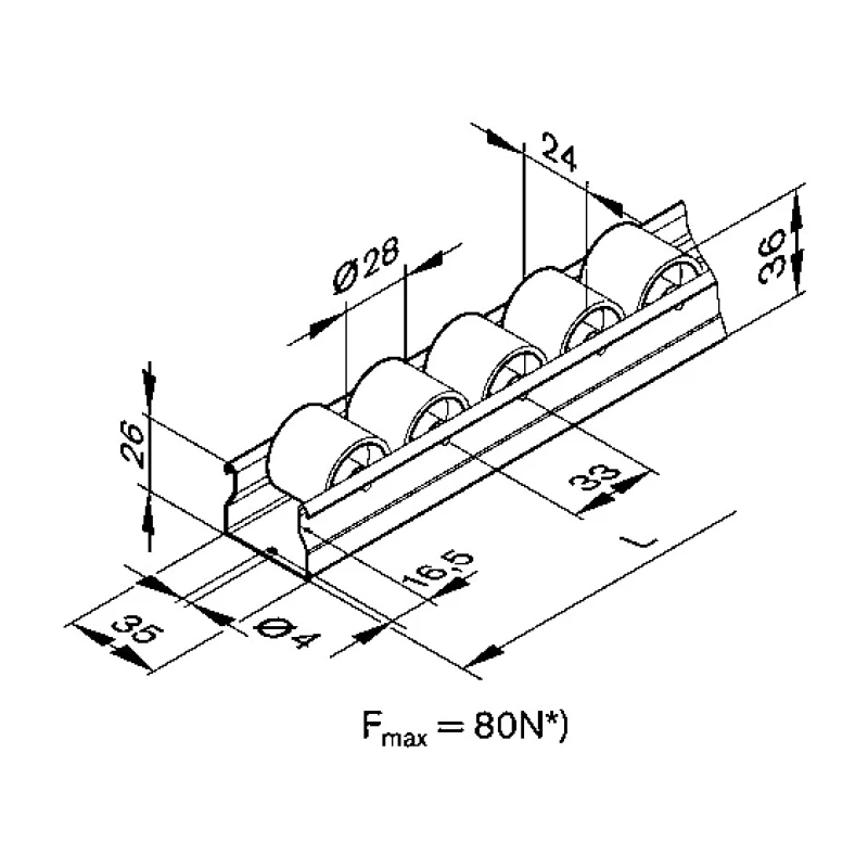 Bosch Rexroth Roller Track, 28 mm Diameter, 24 mm Width, 2000 mm Length, PE Material 3842993431/2000