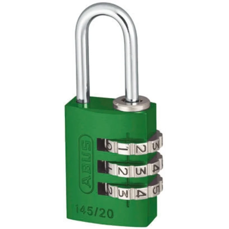 ABUS Combination Aluminium and Steel Safety Padlock Weatherproof 3 mm Shackle 20mm Body 145/20 Green
