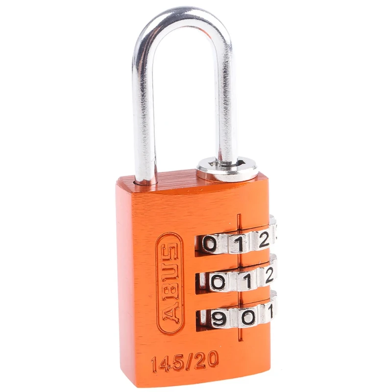 ABUS Combination Steel and Aluminium Safety Padlock Weatherproof 3 mm Shackle, 20 mm Body 145/20 Orange
