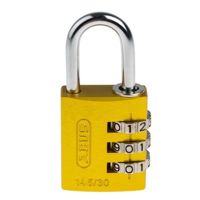 ABUS Combination Padlock Aluminium, Steel Safety Padlock Weatherproof 5 mm Shackle, 3 mm Body 145/30 Yellow
