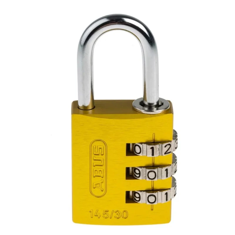ABUS Combination Padlock Aluminium, Steel Safety Padlock Weatherproof 5 mm Shackle, 3 mm Body 145/30 Yellow