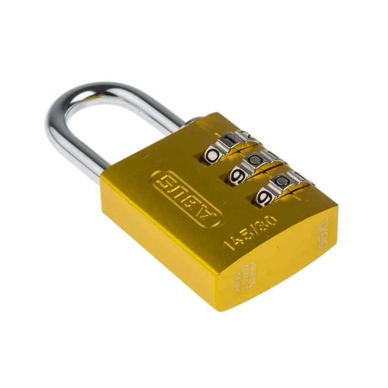 ABUS Combination Padlock Aluminium, Steel Safety Padlock Weatherproof 5 mm Shackle, 3 mm Body 145/30 Yellow