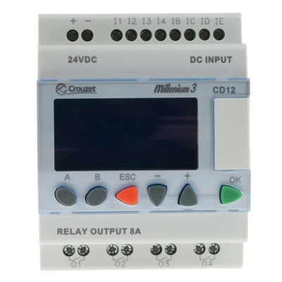 Crouzet CD12 Series Logic Control with 8 Digital and Analogue Inputs, 4 Relay Outputs, 24V DC Supply CD12