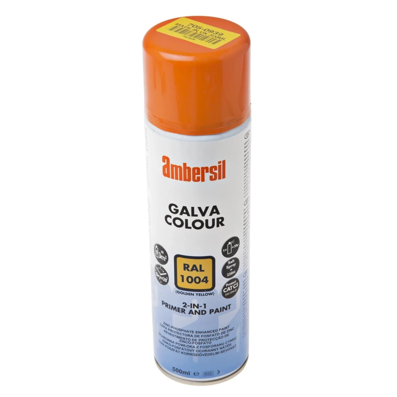 Ambersil Spray Paint 500 ml Yellow Satin Finish Black RAL 1004 Water-Based Galva Colour 6190011530