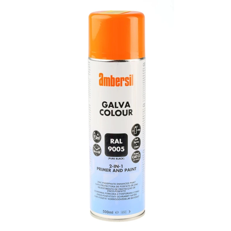 Ambersil 500 ml RAL 9005 Black Satin Spray Paint with Zinc-Phosphate Formulation 6190011536