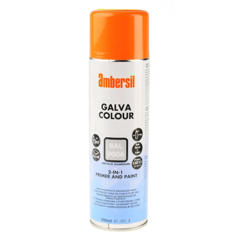 Ambersil Spray Paint 500 ml RAL 9006 Silver Satin Water-Based Paint 6190011537