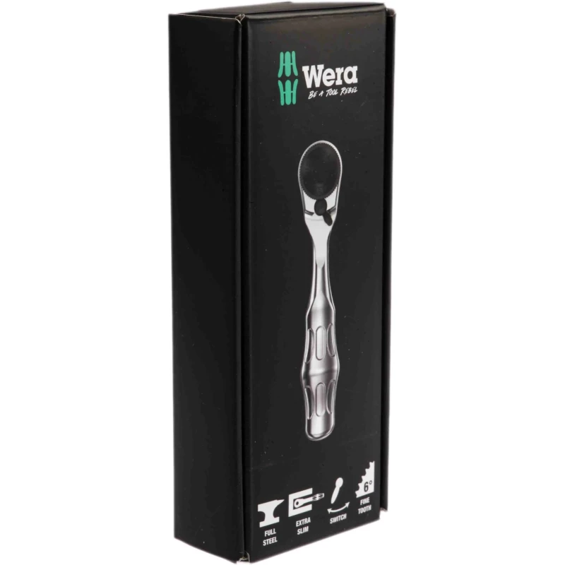 Wera Zyklop 1/4 in Ratchet with Ratchet Handle, Steel, 87mm Overall Length, Hex Drive Type, 126g Lightweight 05073230001