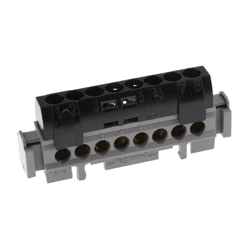 Legrand Distribution Block 8 Way 400V AC 80A Polycarbonate Housing Black 0 048 52