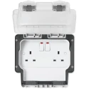 MK Electric 13A White 2 Gang Plug Socket Indoor & Outdoor Type G British K56488WHI