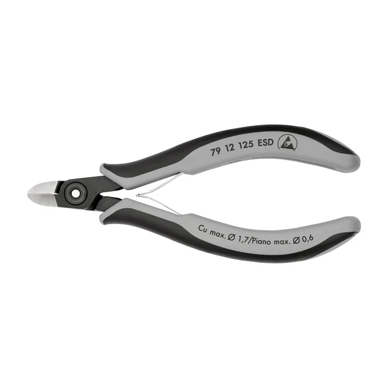 Knipex Heavy Duty Electronic Side Cutter With Bevel, ESD Safe, 125mm Overall Length, Jaw Width 10mm, Model 79 12 125 ESD