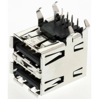 TE Connectivity Right Angle Through Hole Female 2 Port USB Type A Connector 30V IP20 USB 2.0 1903815-1