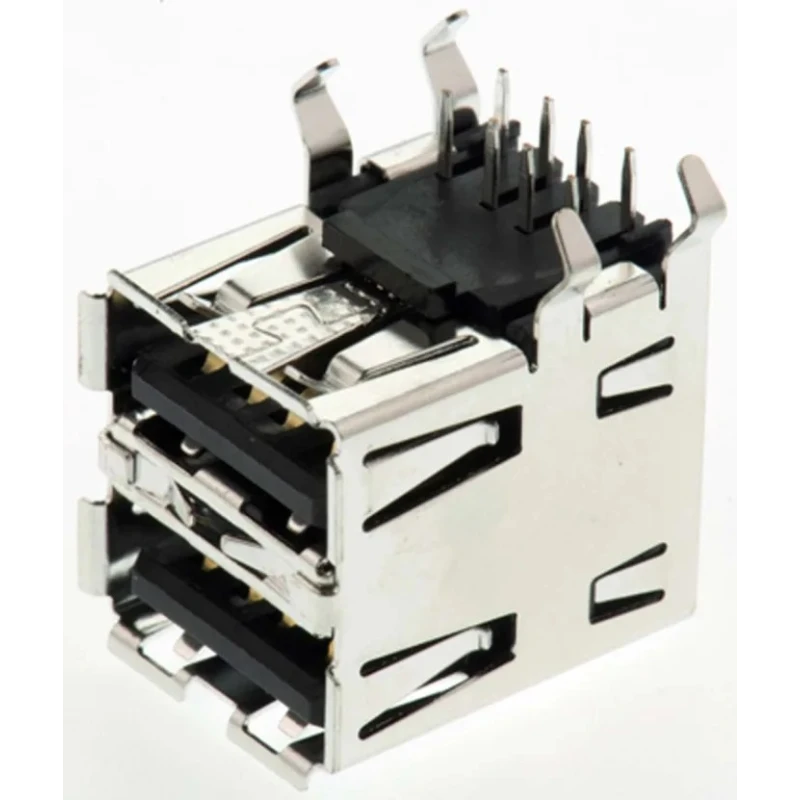 TE Connectivity Right Angle Through Hole Female 2 Port USB Type A Connector 30V IP20 USB 2.0 1903815-1