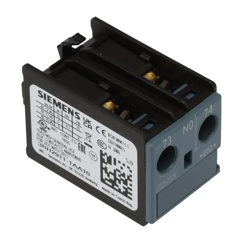 Siemens Auxiliary Contact 1 Contact 1 NO Snap-On 10A 250V DC 690V AC 3RH2911-1AA10