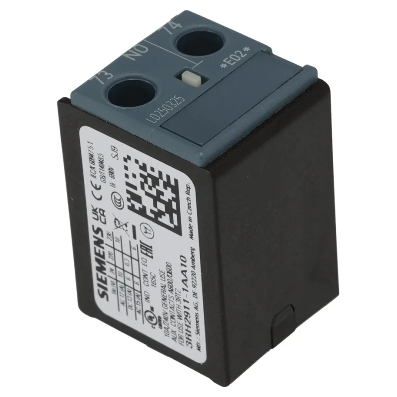 Siemens Auxiliary Contact 1 Contact 1 NO Snap-On 10A 250V DC 690V AC 3RH2911-1AA10