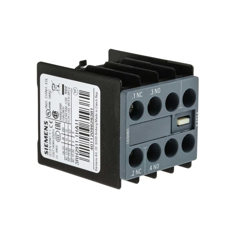 Siemens Auxiliary Contact, 2 Contact, 1 NO/1 NC, Snap-On Mount, 10 A, 250 V DC, 690 V AC, 3RH2911-1HA11