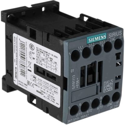 Siemens 3RT2 Contactor 3RT2015-1BB42, 24V DC Coil, 3-Pole, 7 A, 3 kW, 3 NO, 400V AC