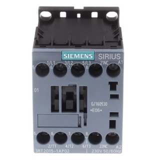 Siemens 3RT2 Industrial Contactor, , 230V AC Coil, 3-Pole, 7A Current, 3 kW Power Rating, 400V AC Contact 3RT2015-1AP02