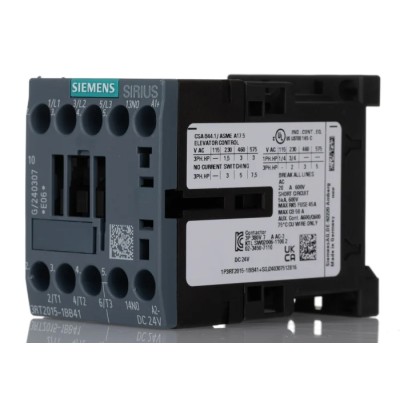 Siemens 3RT2 3-Pole Contactor, 24V dc Coil, 7 A, 3 kW Power Rating, 1 NO, 400V ac 3RT2015-1BB41