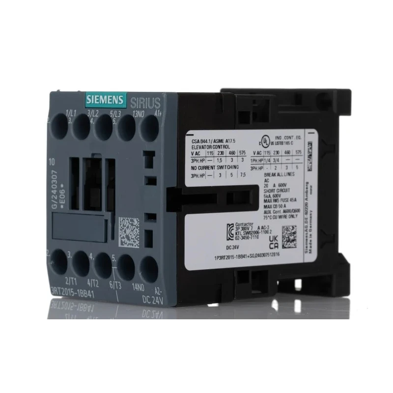 Siemens 3RT2 3-Pole Contactor, 24V dc Coil, 7 A, 3 kW Power Rating, 1 NO, 400V ac 3RT2015-1BB41