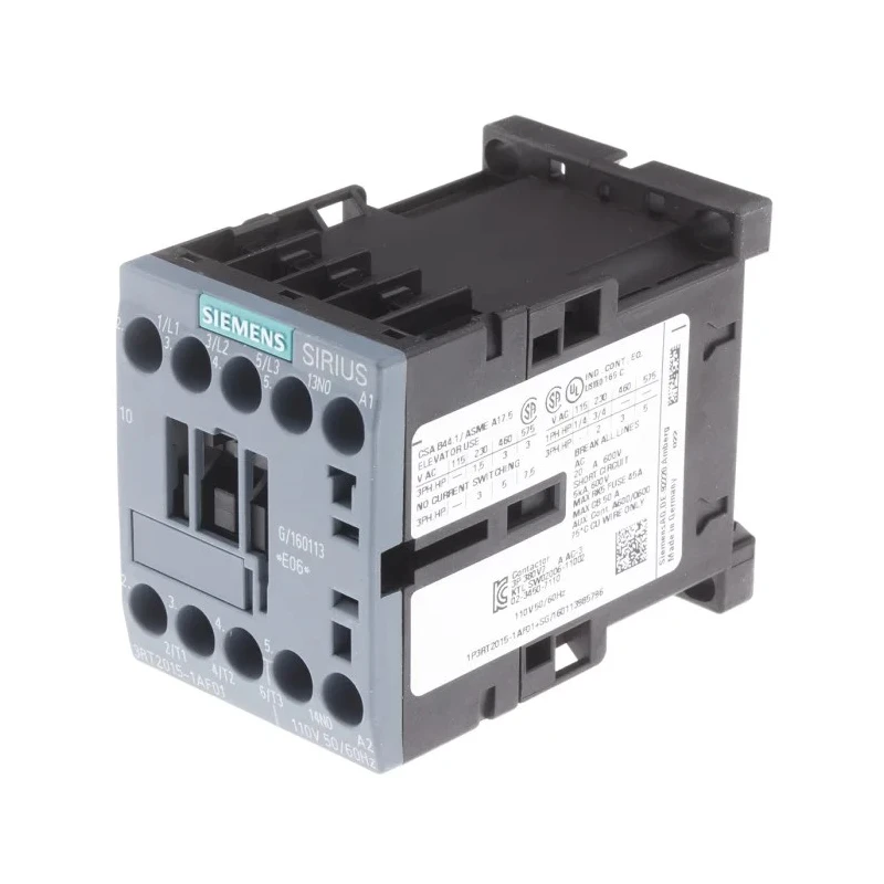 Siemens 3RT2 Motor Control Contactor with 110V AC Coil, 3 Pole, 7 A, 3 kW Power Rating 3RT2015-1AF01