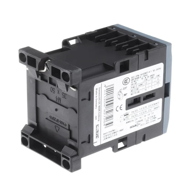 Siemens 3RT2 Motor Control Contactor with 110V AC Coil, 3 Pole, 7 A, 3 kW Power Rating 3RT2015-1AF01