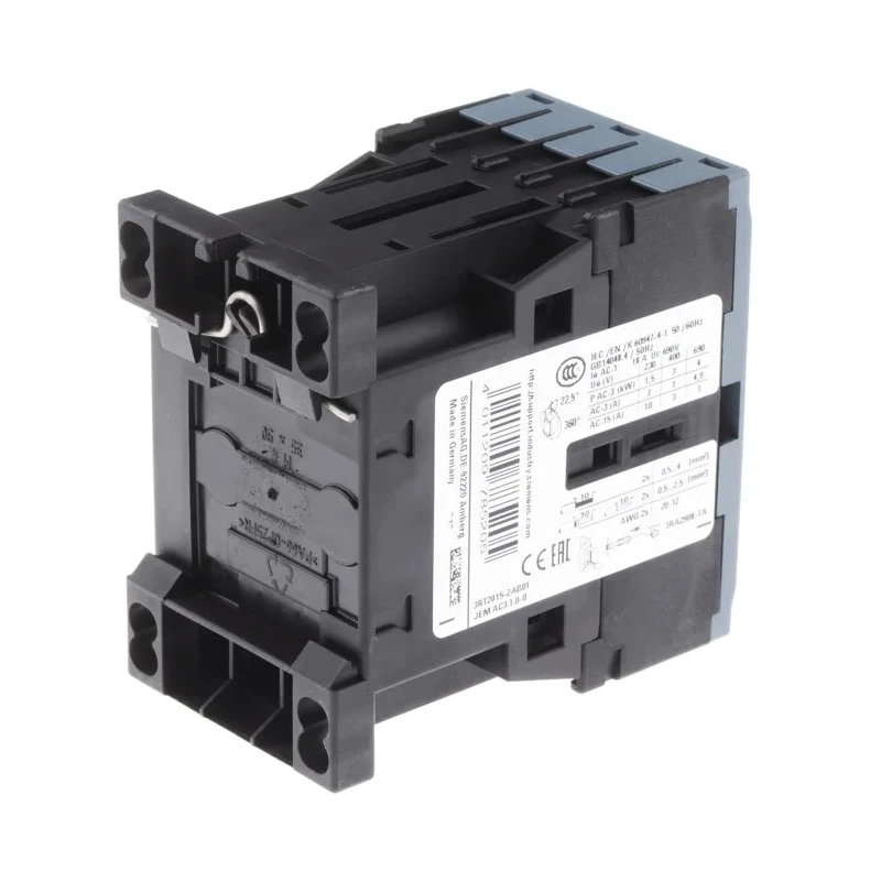 Siemens 3RT2015-2AB01 3RT2 Contactor, 24V AC Coil, 3-Pole, 7 A, 3 kW, 3 NO, 400V AC 3RT2015-2AB01