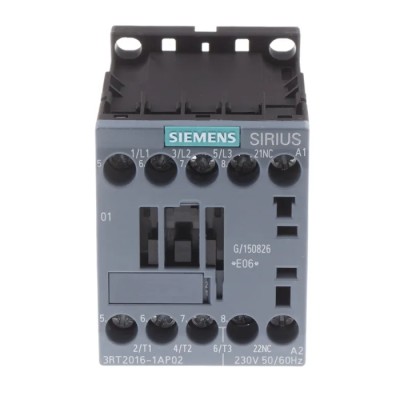 Siemens 3RT2 Contactor, 230V AC Coil Voltage, 3-Pole, 9 A Contact Current, 4 kW Power Rating, 3 NO, 400V AC 3RT2016-1AP02