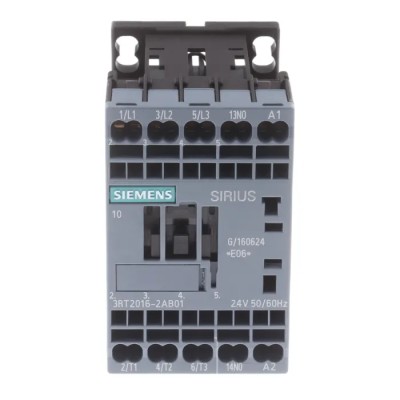 Siemens 3RT2 Contactor, 24V AC Coil Voltage, 3-Pole, 9 A, 4 kW Power Rating, DIN Rail Mount 3RT2016-2AB01