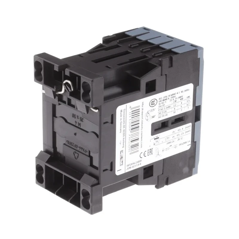 Siemens 3RT2 Contactor, 24V AC Coil Voltage, 3-Pole, 9 A, 4 kW Power Rating, DIN Rail Mount 3RT2016-2AB01