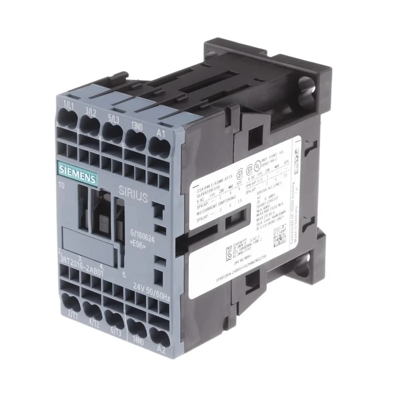 Siemens 3RT2 Contactor, 24V AC Coil Voltage, 3-Pole, 9 A, 4 kW Power Rating, DIN Rail Mount 3RT2016-2AB01