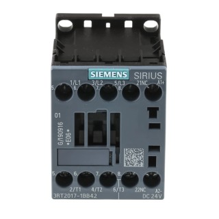 Siemens SIRIUS 3RT2 Motor Control Contactor, 24V dc Coil, 3-Pole, 12A, 5.5 kW Power Rating, 400V ac, Screw 3RT2017-1BB42