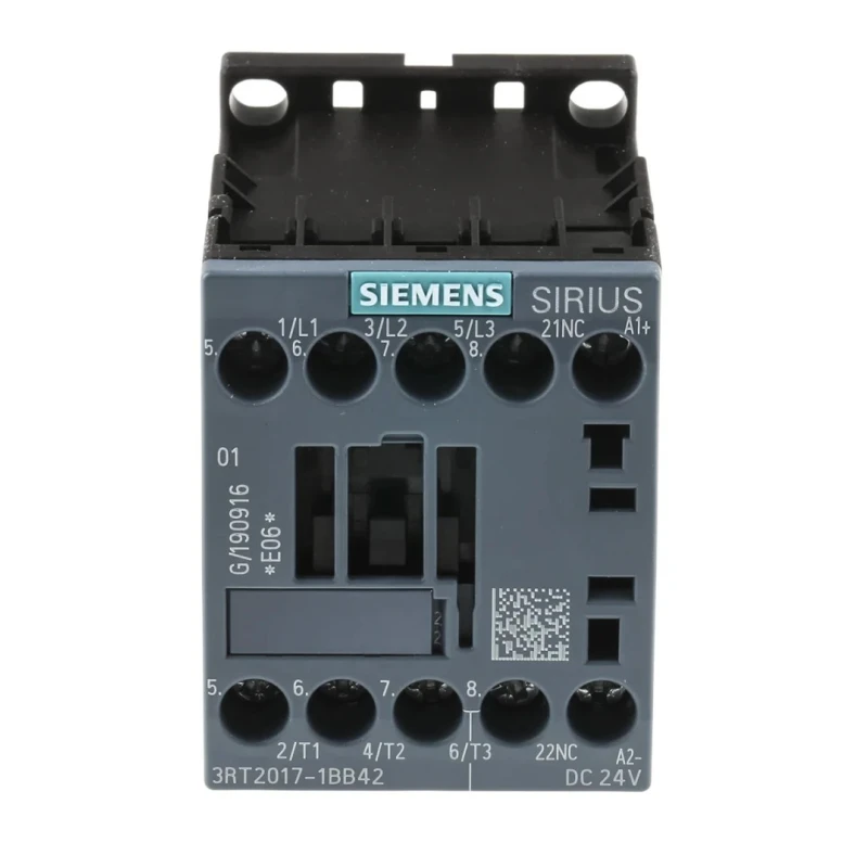 Siemens SIRIUS 3RT2 Motor Control Contactor, 24V dc Coil, 3-Pole, 12A, 5.5 kW Power Rating, 400V ac, Screw 3RT2017-1BB42