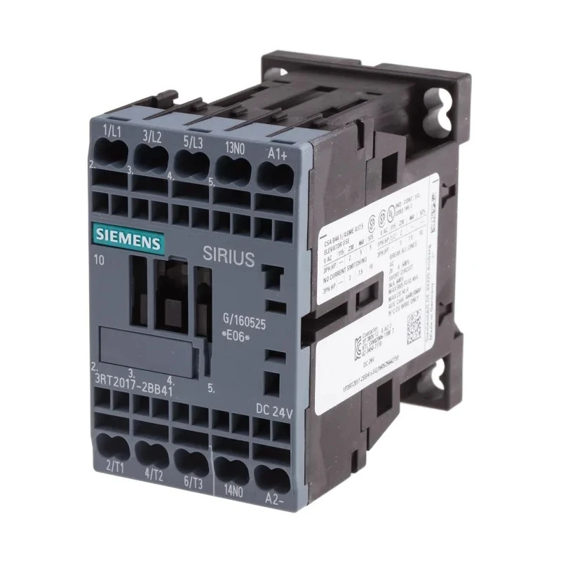 Siemens 3RT2 Motor Control Contactor, 24V dc Coil, 3-Pole, 12 A, 5.5 kW, 400V ac, 3 NO, DIN Rail Mount 3RT2017-2BB41