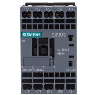 Siemens 3RT2 Motor Control Contactor 24V dc Coil, 3-Pole, 12 A, 5.5 kW, 3 NO, 400V ac 3RT2017-2BB42