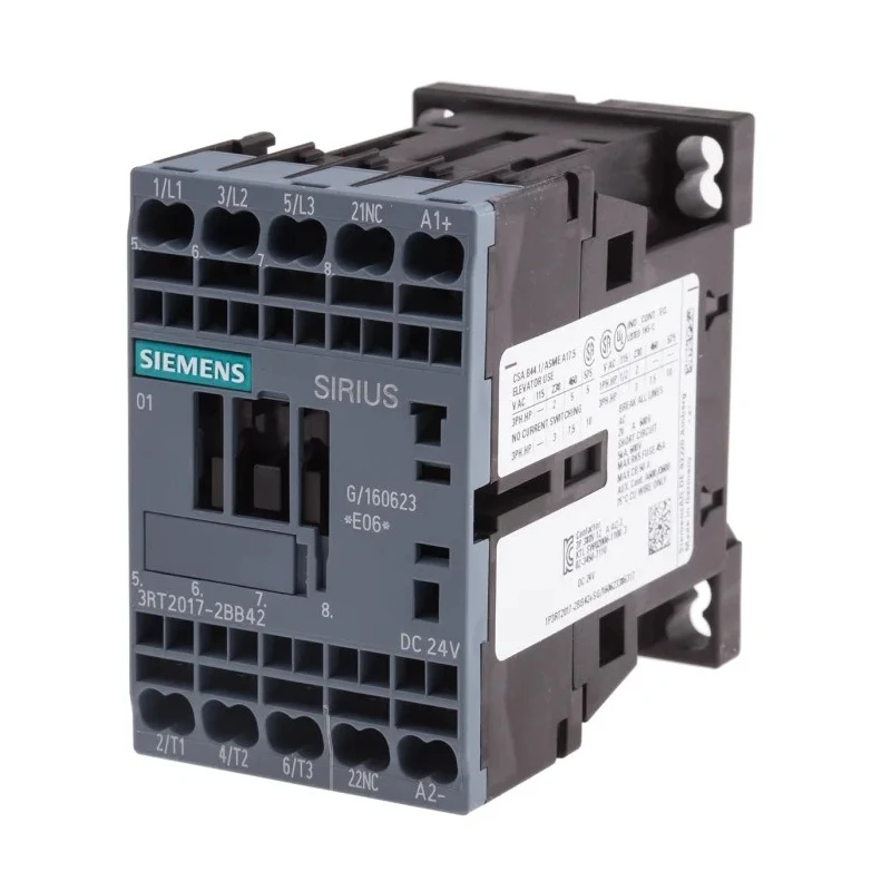 Siemens 3RT2 Motor Control Contactor 24V dc Coil, 3-Pole, 12 A, 5.5 kW, 3 NO, 400V ac 3RT2017-2BB42
