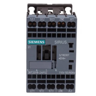 Siemens 3RT2 Contactor, 110V AC Coil, 3-Pole, 16 A, 7.5 kW Power Rating, 3 NO, 400V AC 3RT2018-2AF02