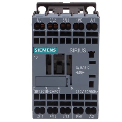 Siemens 3RT2 Contactor, 230V AC Coil, 3-Pole, 16 A, 7.5 kW Power Rating, 3 NO Contact Configuration, Model 3RT2018-2AP01