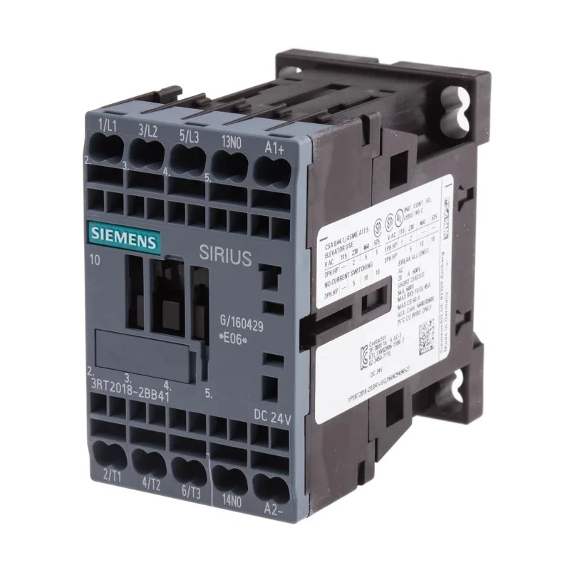 Siemens 3RT2 Contactor, 24V DC Coil, 3-Pole, 16A, 7.5 kW, 400V AC, DIN Rail Mount 3RT2018-2BB41